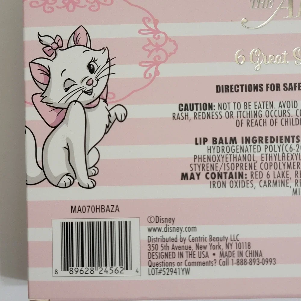 NIB Disney The Aristocats 6 Scented Lip Balms‎ Set Marie Duchess Marie Kitten
